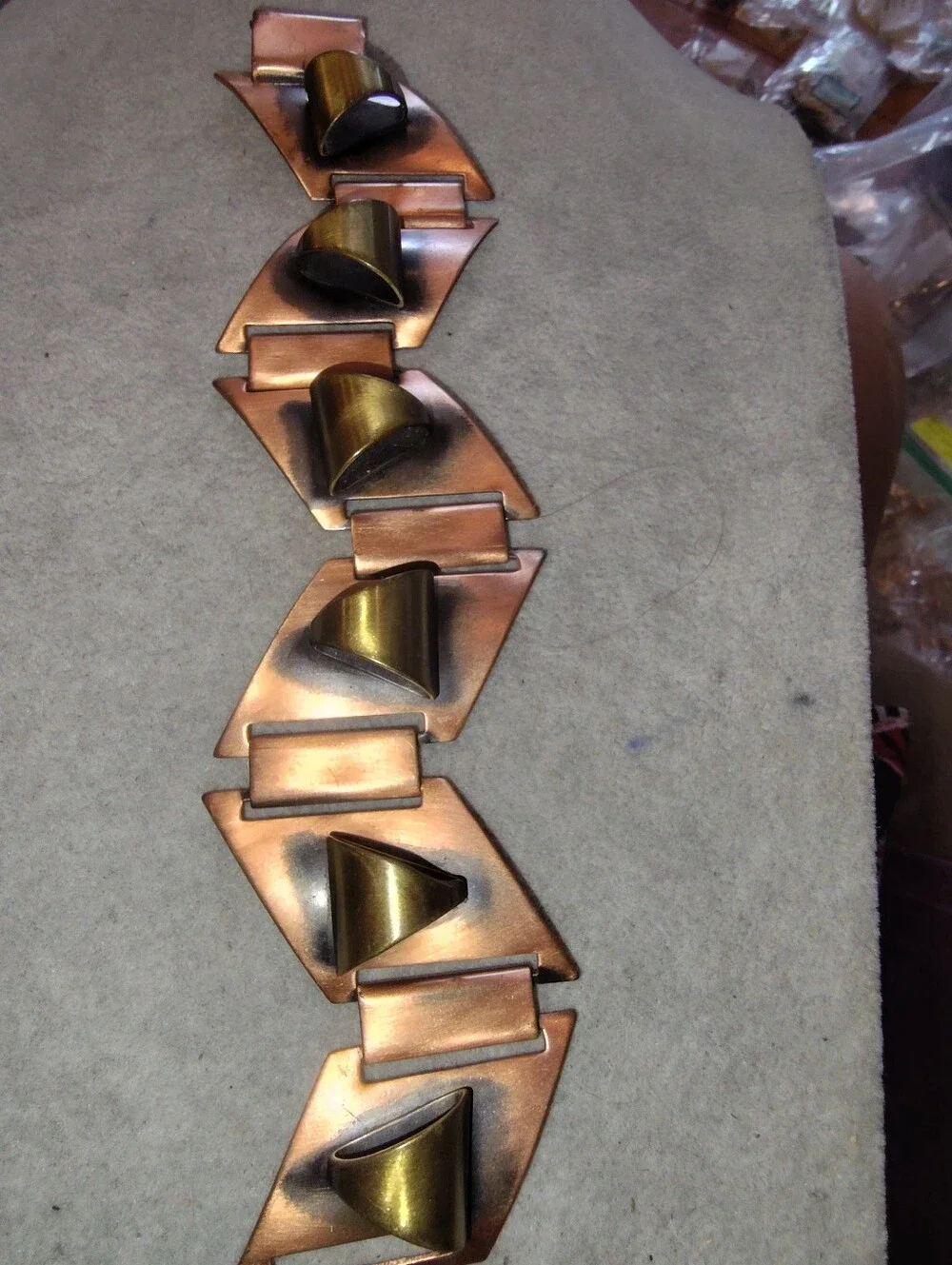 1950s Renior Style Copper Link Bracelet with Brass Accents, Unisex